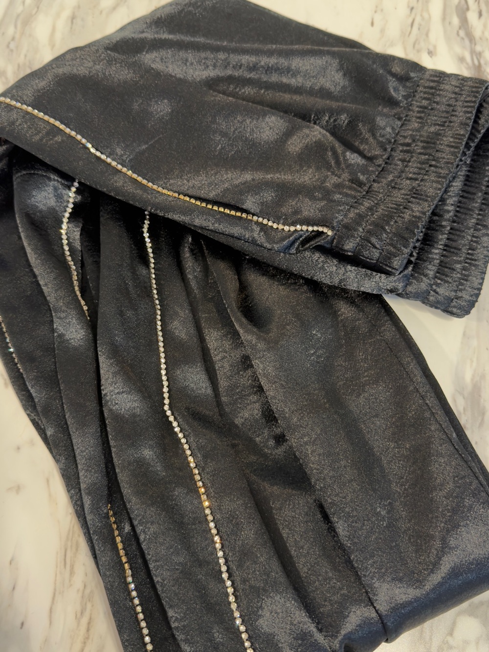J Brand Black Satin Rhinestone Lounge Pants - Picture 3 of 10